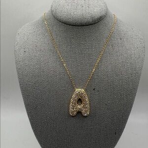 1289. Gold Initial A Pendant Necklace 16” - 18”